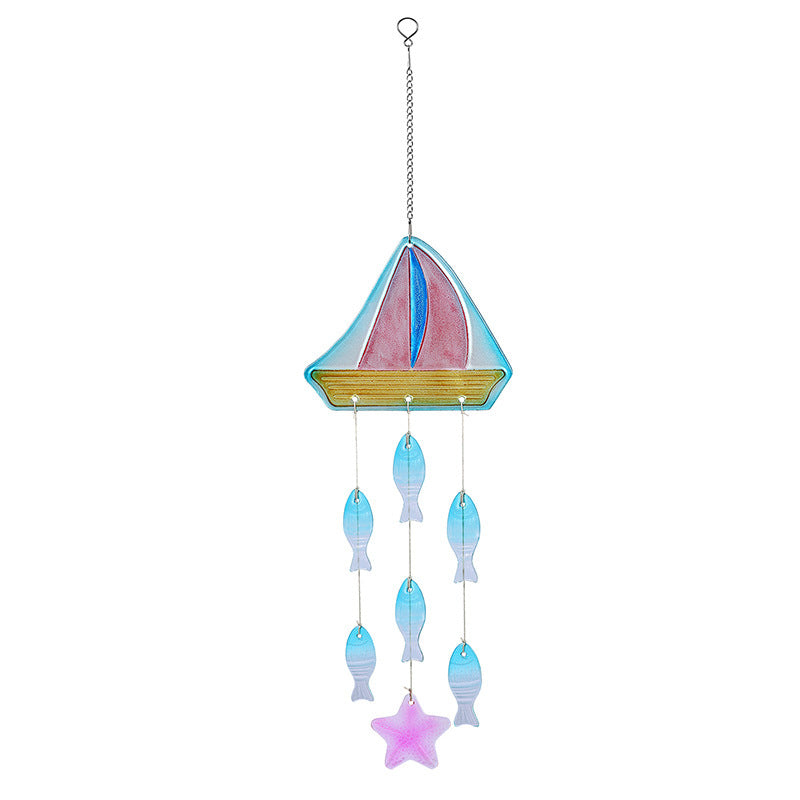 Wholesale Stained glass wind chime ocean turtle sailboat starfish ornaments garden pendant